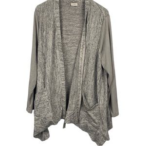 LOGO Lori Goldstein Zip Faux Suede Long Sleeve Coverup Stretch Cardigan